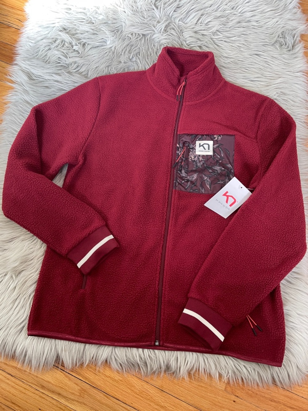 Kari Traa Maroon Zip-Up Fleece Jacket with Patterned Chest Pocket - Picture 3 of 8